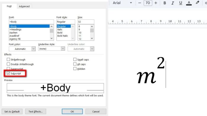 Cách gõ ký hiệu mét vuông, mét khối trong Word qua hộp thoại Font - bước 3