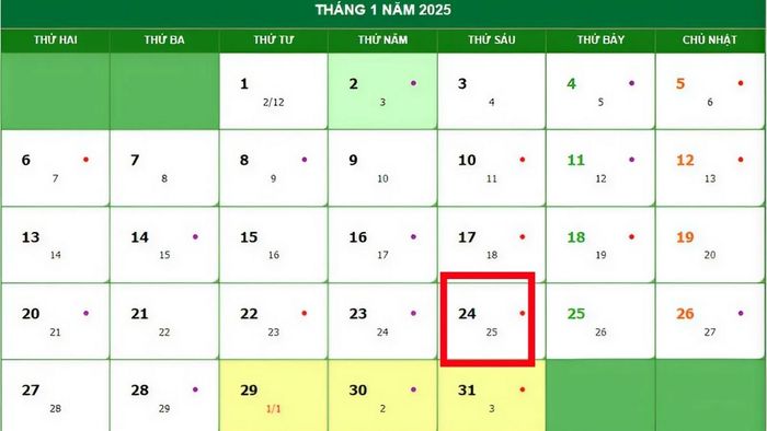 Ngày 25 âm lịch Tết sẽ là ngày 24 tháng 1 năm 2025 theo lịch dương.