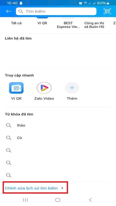 Cách xóa lịch sử tìm kiếm Zalo trên điện thoại