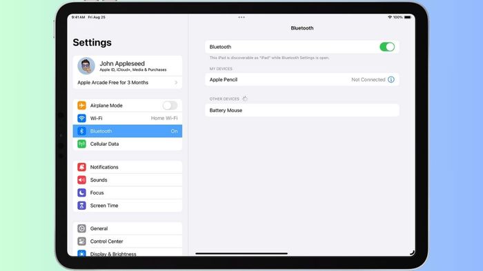 Mở Bluetooth trên iPad để bắt đầu quá trình kết nối.