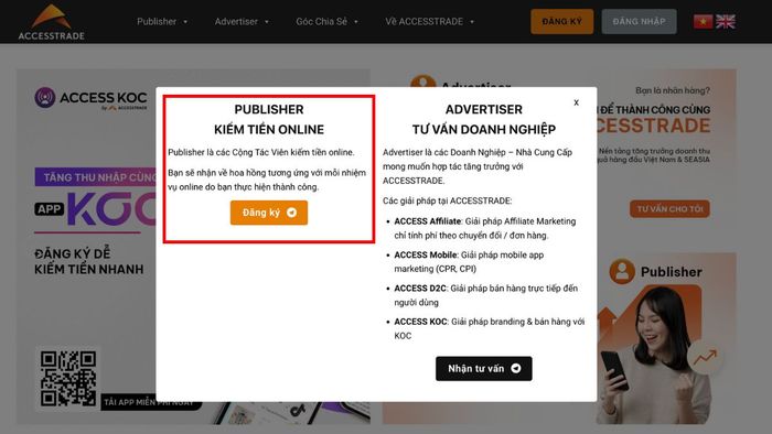 Đăng ký affiliate Lazada tại ACCESSTRADE - bước 2