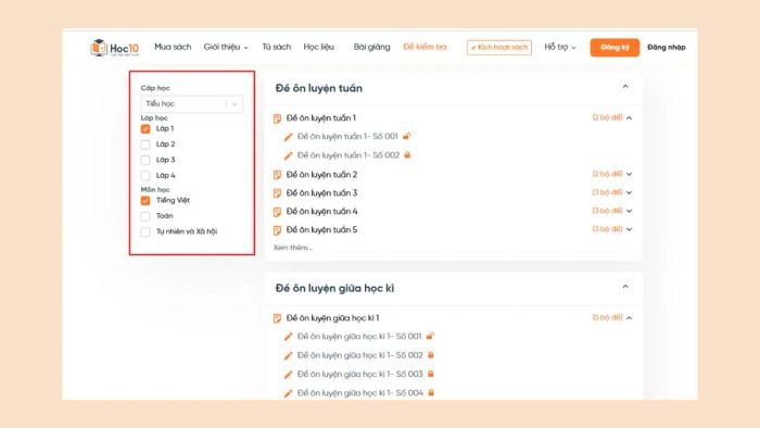 Hướng dẫn luyện thi trên Hoc10 – Bước 2