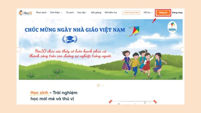 Hướng dẫn đăng ký tài khoản trên Hoc10.vn – Bước 1.