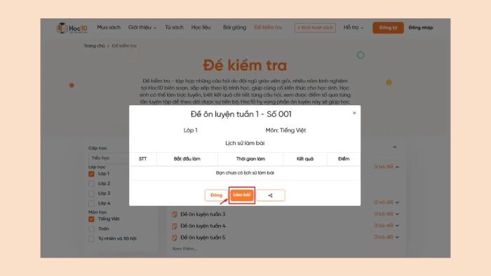 Hướng dẫn sử dụng Hoc10 cho học sinh – Bước 3