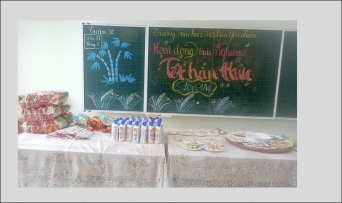 Mẫu trang trí bảng với hình ảnh cây tre đẹp mắt và đơn giản, dễ thực hiện.