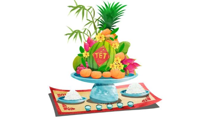 Logo Tết 2025 với chủ đề mâm ngũ quả thu hút ánh nhìn bởi sự kết hợp hài hòa giữa các loại quả màu sắc rực rỡ. Mâm ngũ quả không chỉ là món ăn truyền thống mà còn là biểu tượng của sự sung túc, đủ đầy và hy vọng cho năm mới.