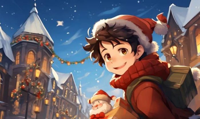 Ảnh nam Giáng Sinh chibi dễ thương với nụ cười tỏa sáng