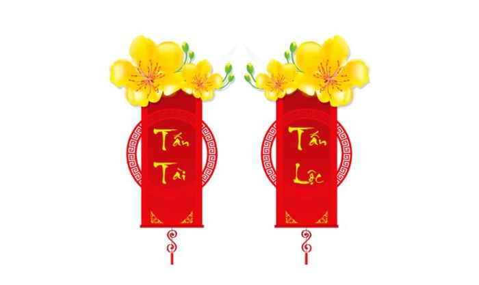 Logo Tết với hoạ tiết câu đối đỏ nổi bật và đầy ấn tượng.