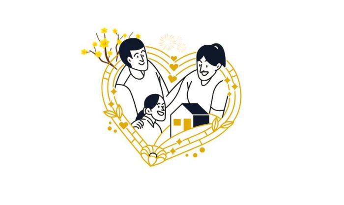 Logo Tết 2025 với chủ đề gia đình sum vầy tượng trưng cho sự đoàn kết và yêu thương trong gia đình. Đây là hình ảnh đẹp, dễ dàng kết nối cảm xúc, tạo ra sự ấm cúng và thân mật trong dịp Tết.