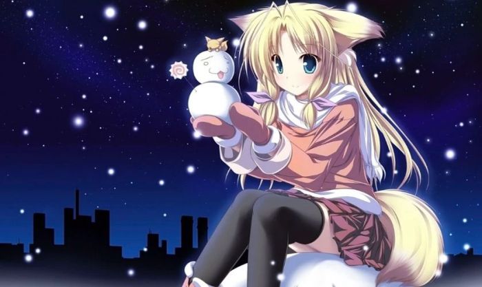 Ảnh anime nữ Giáng sinh với hình ảnh người tuyết dễ thương