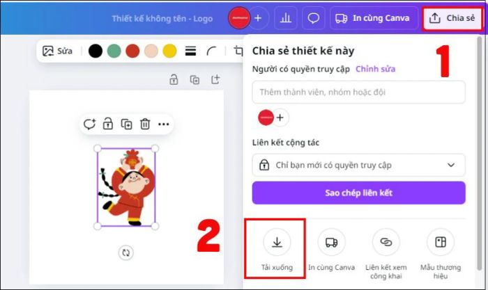 Khi thiết kế đã sẵn sàng, nhấn vào nút Chia sẻ ở góc phải trên cùng và chọn Tải xuống.