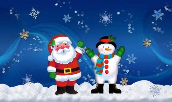 Cảnh tượng Ông già Noel và người tuyết vui vẻ bên nhau