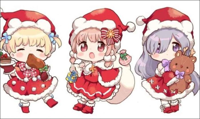 Hình ảnh anime chibi dễ thương với chủ đề Giáng sinh trên máy tính