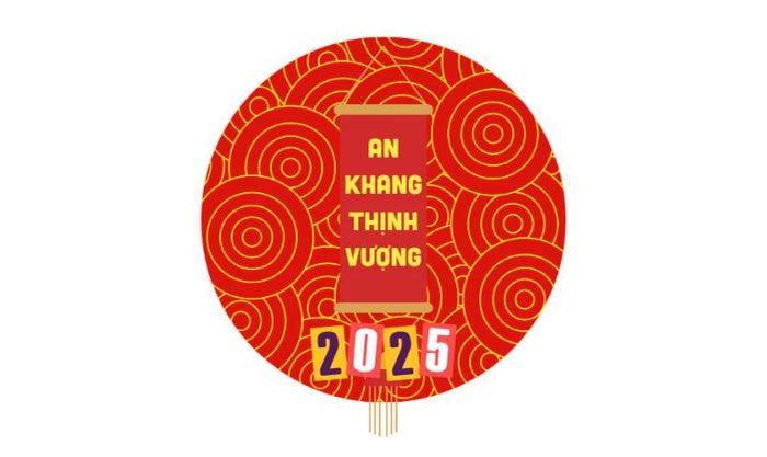 Logo Tết 2025 với hoạ tiết câu đối đỏ.