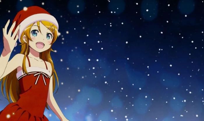 Ảnh anime nữ Giáng Sinh lấp lánh ánh đèn