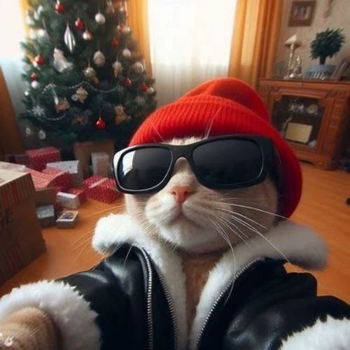 Avatar mèo Giáng sinh với mũ ông già Noel đeo kính thời thượng