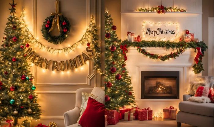 Trang trí tường Giáng Sinh bằng cách sử dụng chữ 'Merry Christmas'