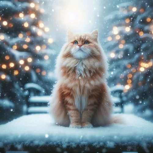 Avatar mèo Giáng sinh meme trong một không gian tuyết rơi tuyệt đẹp