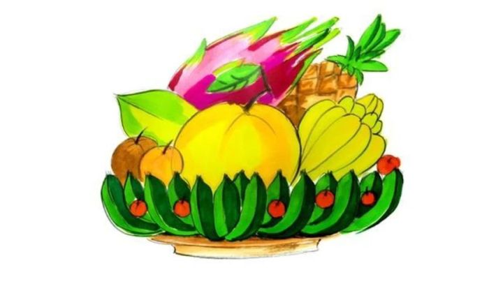 Logo Tết 2025 chủ đề mâm ngũ quả thu hút không chỉ bởi vẻ đẹp rực rỡ của các loại quả, mà còn bởi ý nghĩa sâu sắc. Mỗi quả trong mâm ngũ quả tượng trưng cho một mong muốn, một ước vọng về sự thịnh vượng, may mắn trong năm mới.