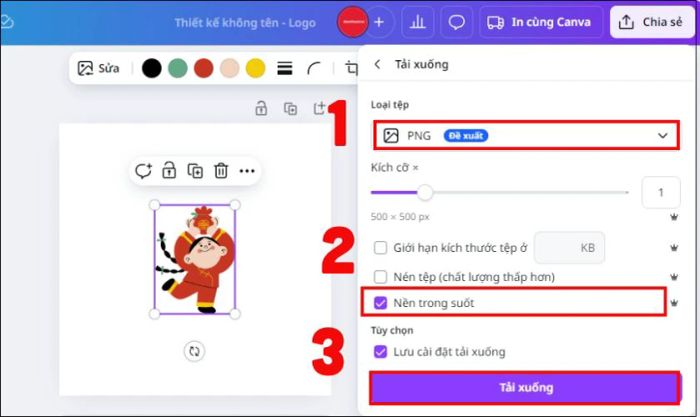 Chọn định dạng PNG (có thể giữ nền trong suốt nếu cần) hoặc JPG rồi nhấn vào Tải xuống.