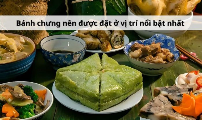 Sắp xếp các vật phẩm trên mâm bánh chưng sao cho hài hòa về mặt bố cục