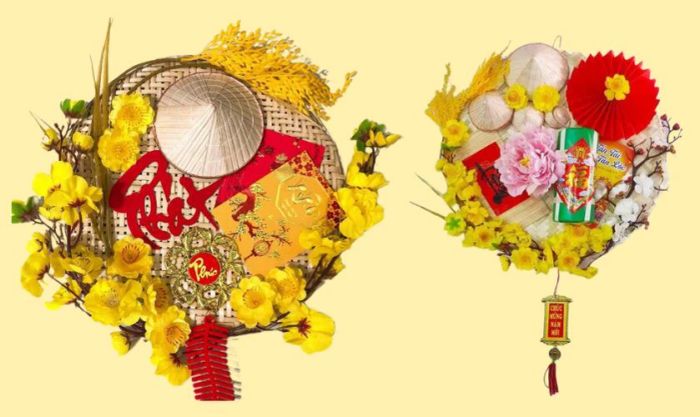 Mẹt bánh Tết và hoa mai