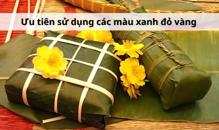 Lựa chọn màu sắc chủ đạo là yếu tố rất quan trọng trong trang trí mâm bánh chưng