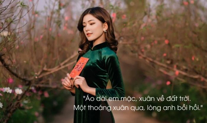 Status đăng ảnh áo dài Tết qua những vần thơ đầy cảm xúc.
