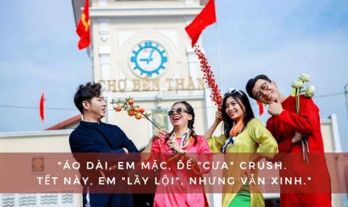 Caption kèm ảnh áo dài Tết đầy thi ca.