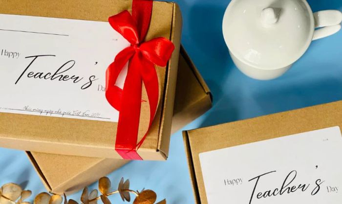 Học sinh tặng quà tri ân thầy cô