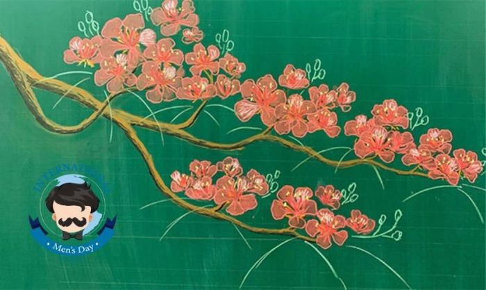 Trang trí bảng ngày Quốc tế đàn ông với hoa phượng tươi thắm