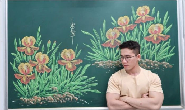 Mẫu trang trí bảng với hoa tươi đơn giản chào mừng ngày Quốc tế đàn ông