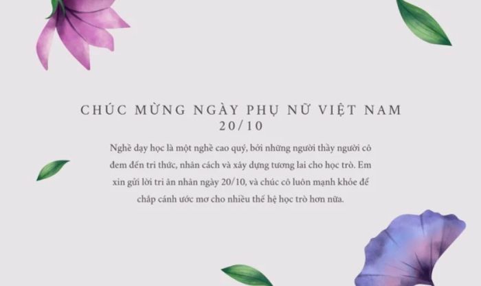 Lời chúc mừng ngọt ngào dành cho cô giáo nhân ngày 20/10