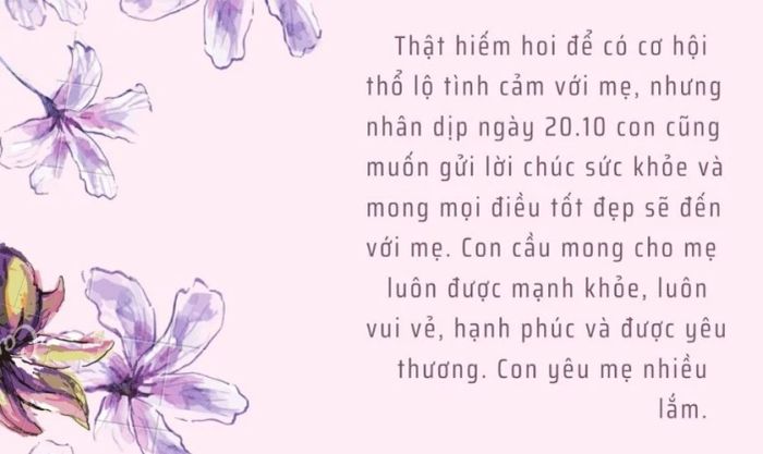 Những bức ảnh chúc mừng ngày 20/10 kèm theo lời nhắn nhủ yêu thương gửi đến mẹ