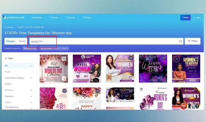 Trong thanh tìm kiếm, gõ từ khóa Women day