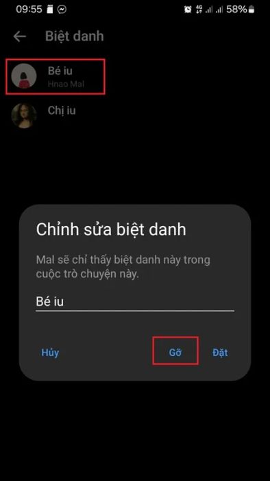 Xóa biệt danh của bạn và bạn bè trên Messenger