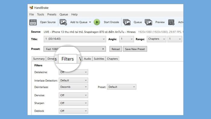 The features of HandBrake software - diverse video filtering functions