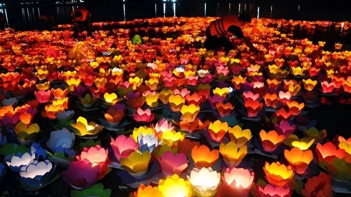 Releasing lanterns during the Lantern Festival