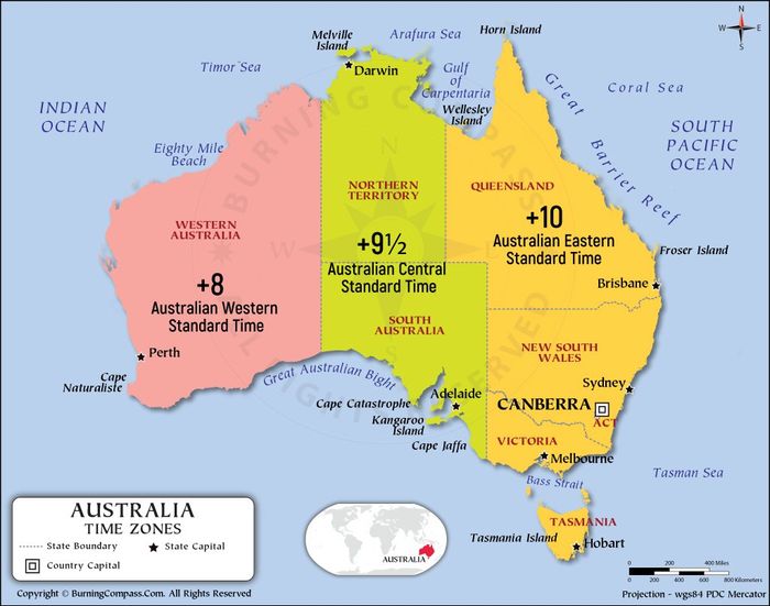 Map of Time Zones in Australia
