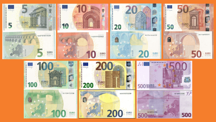 Các mệnh giá tiền Euro hiện nay - tiền giấy