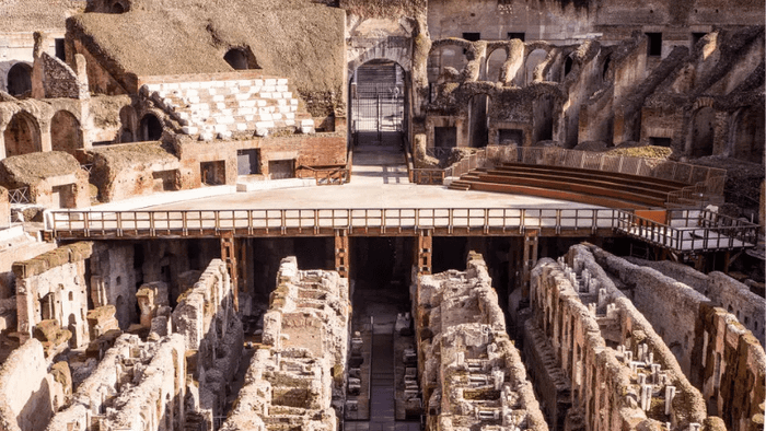 The Architecture of the Hypogeum Inside the Roman Colosseum in Italy