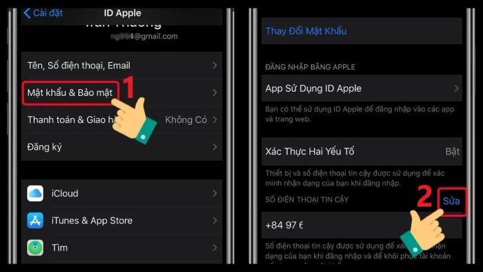 Hướng dẫn thay đổi số điện thoại xác minh email trên iPhone - Bước 2