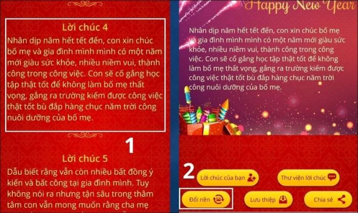 Nhấn Đổi nền để chọn hình nền thiệp phù hợp