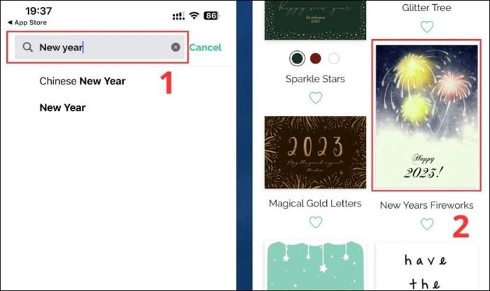 Gõ New Year vào ô tìm kiếm và nhấn Tìm để xem kết quả