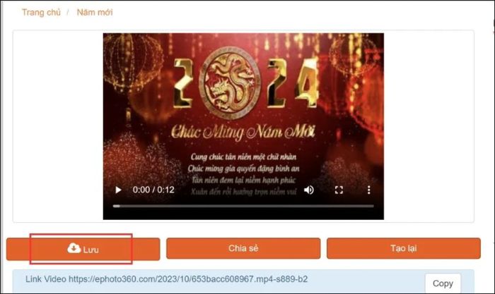 Nhấn Lưu để tải thiệp về máy và chia sẻ