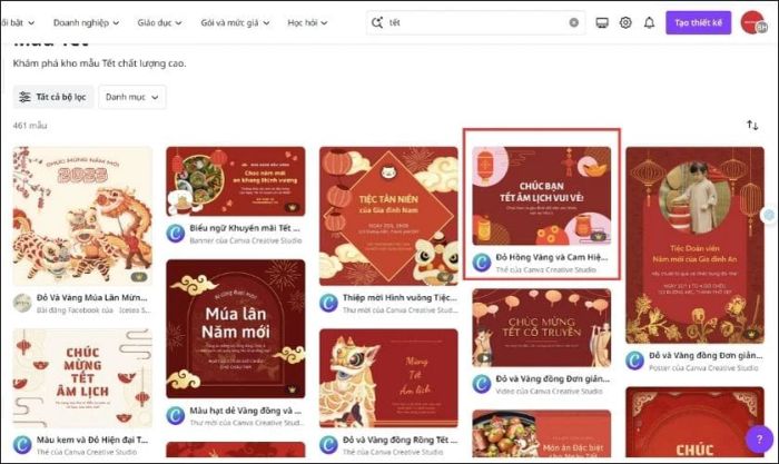 Tìm kiếm và chọn mẫu thiệp ưng ý