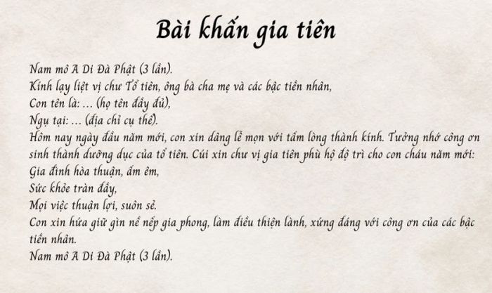 Văn khấn gia tiên tham khảo.