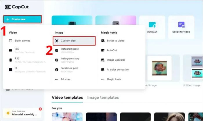 Chọn Creat new để bắt đầu một thiết kế mới