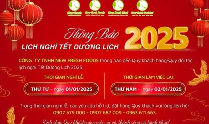 Banner thông báo nghỉ Tết Dương Lịch được thiết kế cho quán ăn