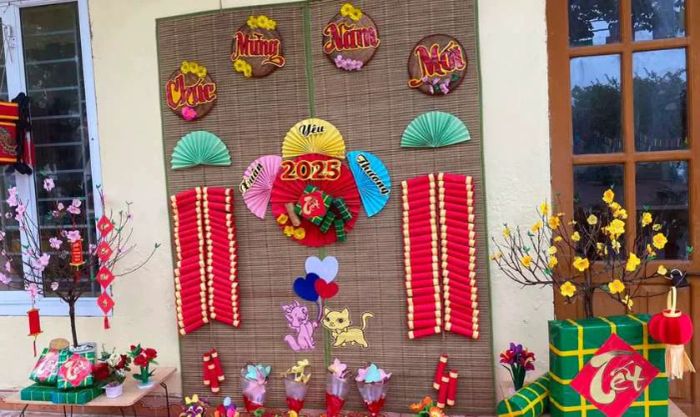 Hình ảnh trang trí Tết ở trường mầm non ấn tượng